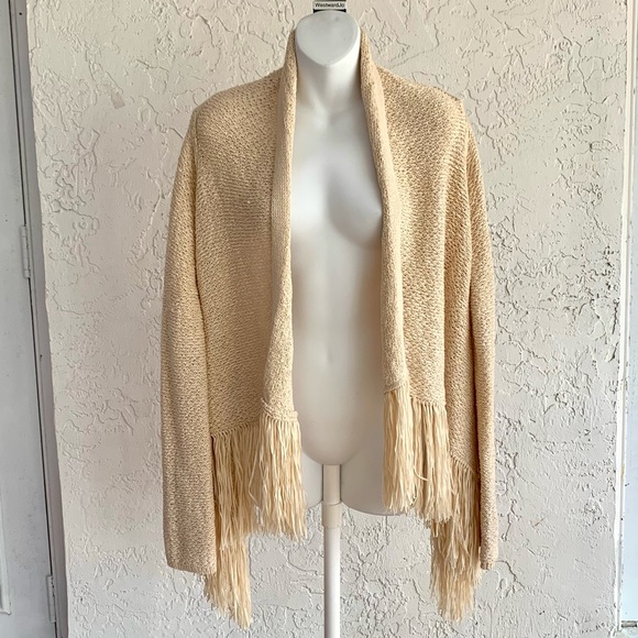 BCBGMAXAZRIA open front, shawl collar fringe cardigan wrap sweater. Size s/xs - Picture 5 of 11